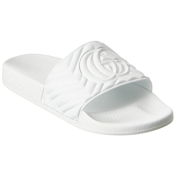 Gucci Matelassé Rubber Slides In White- These shoes are Men Gucci 5, Women 38New - Picture 1 of 6